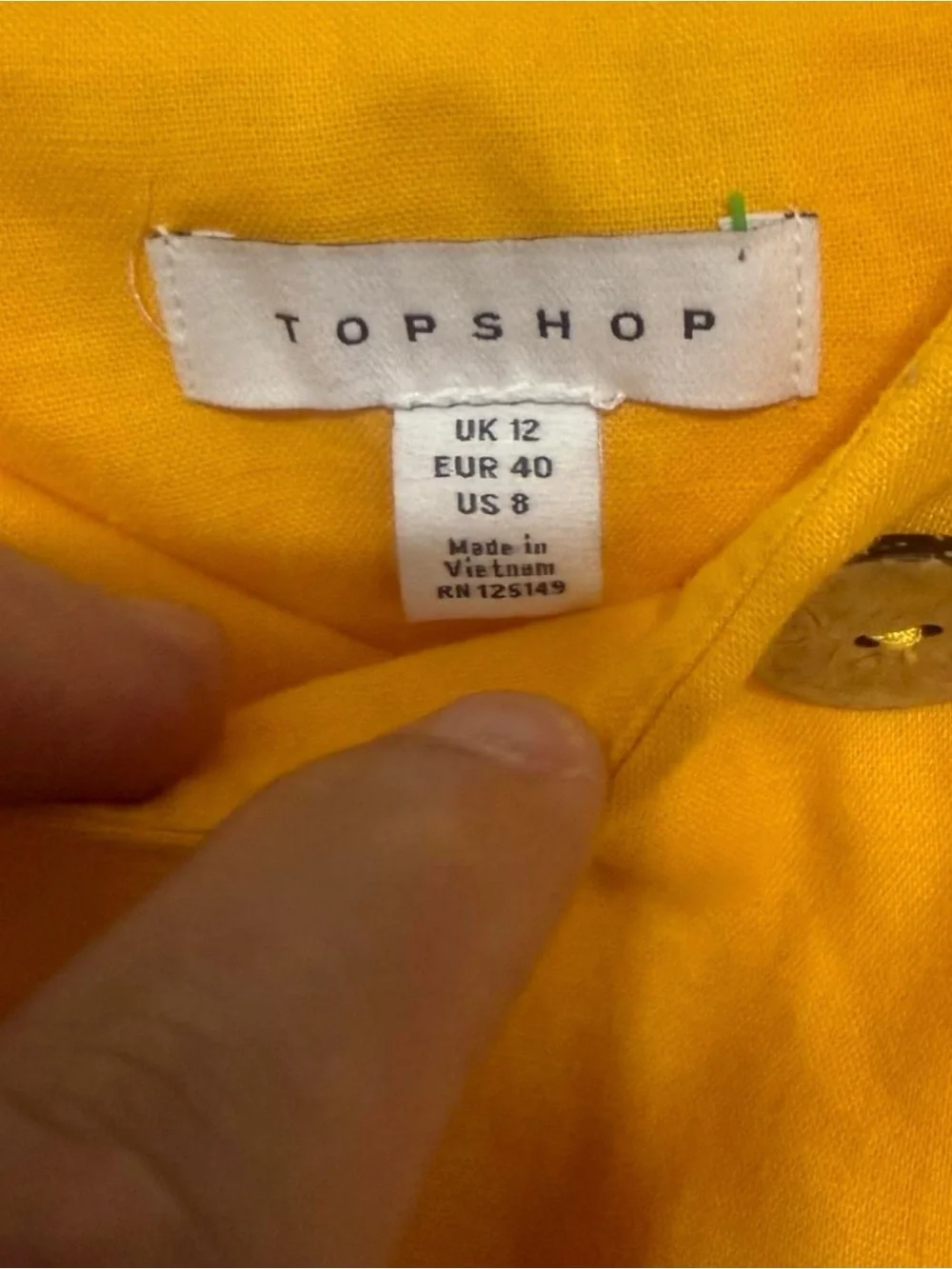 Topshop Mustard Yellow Linen Blend Button Detail Cami Tank